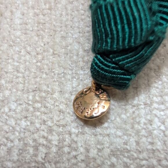 J. Crew Jade Ball Stone Green Grosgrain Ribbons Necklace Preppy Coastal - Picture 4 of 9